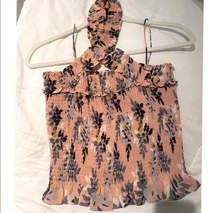 Cinq A Sept halter flower ruched blouse- size M!
